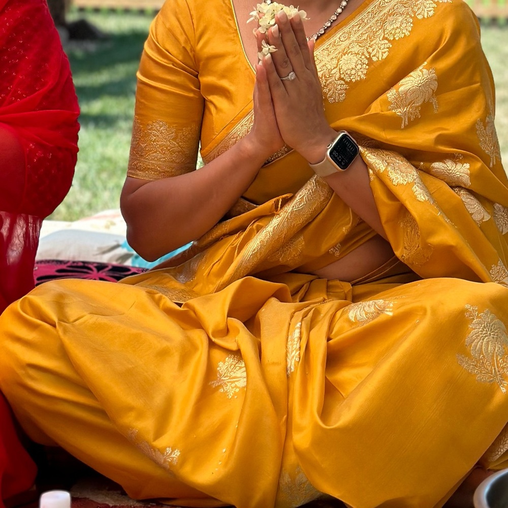 Mustard yellow saree blouse set - Picture 11 of 11